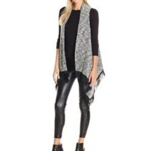 Jessica Simpson Black White Marl Fringe-Hem Vest